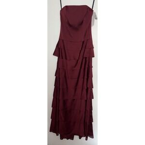 Alfred Sung Bridesmaids Ruffled Burgundy Formal Dress Size 6 Maxi‎